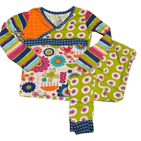 JELLY THE PUG EUC GIRLS PAJAMAS TOP BOTTOM COTTON ORANGE FALL WINTER SIZE 7 - Picture 1 of 5